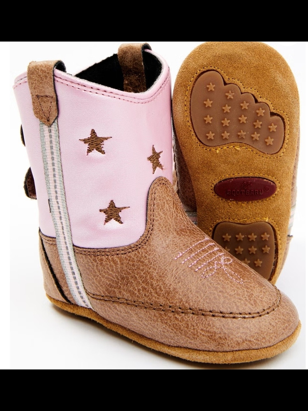 Baby Pink & Brown Star Western Boots - Kids Shoes